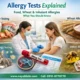 Allergy Tests Explained: Food, Wheat, Inhalant & Other Allergies testing at Nayab Labs, showing food allergens, inhalant allergens, wheat allergy test, and medical testing scene.
