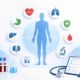 Full Body Test and complete health checkup with blood tests, ECG, ultrasound, and medical screening icons